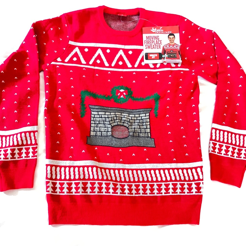 Red Christmas Fireplace Sweater New for women or men